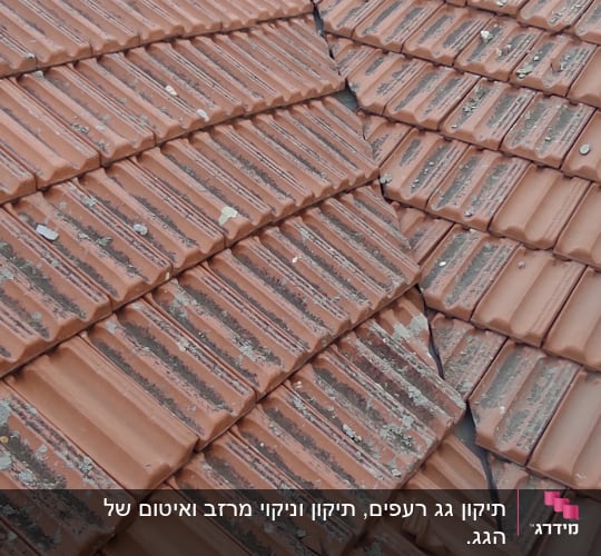 גג רעפים חומים עם לכלוך ופסולת קטנה